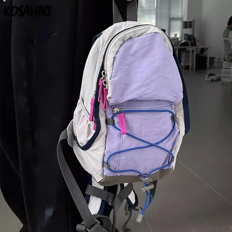 Patchwork Contrast Color Fashion Backpacks Trendy All Match Travel Casual Backpack Women Sweet Y2k Aesthetic Schoolbags 250723