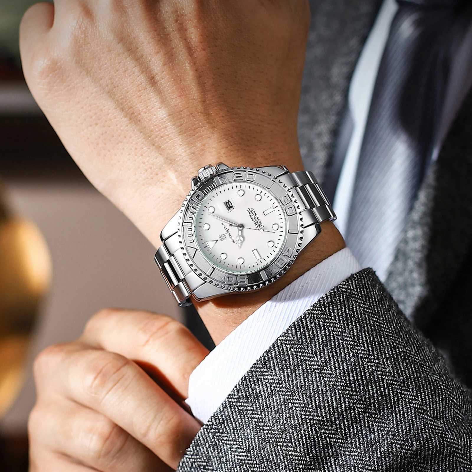 POEDAGAR Luxury Military Men Watch Waterproof Luminous Date Man Stainless Steel Watch High Quality Business Mens Quartz Watches W250724