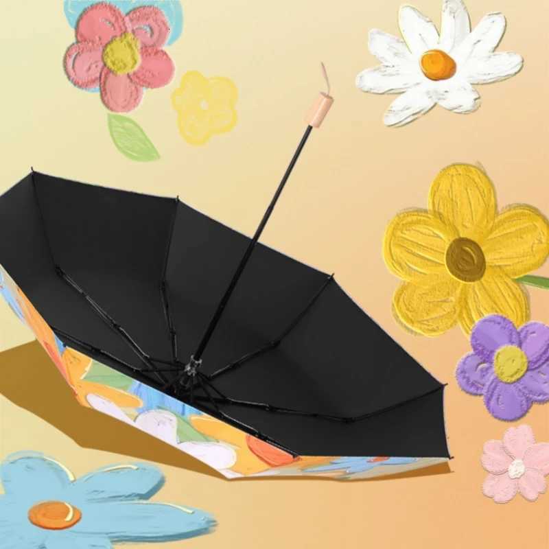 Retro Flower UPF50+ Umbrella Colorful Windproof Folding Sunshade Rain Umbrellas Portable UV Protection Sunshade for Outdoor R250724
