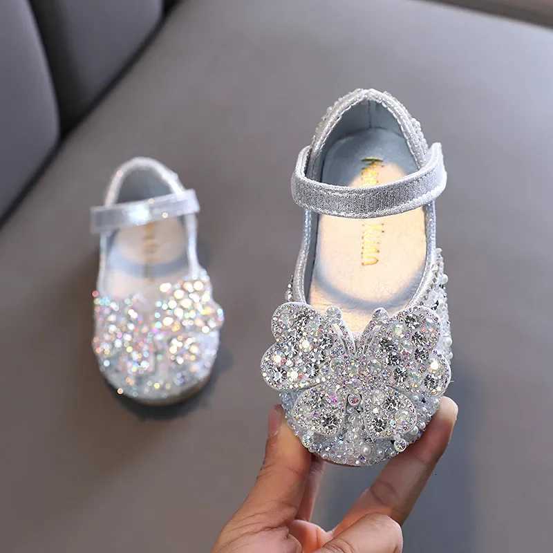 Kids Leather Shoe Spring Autumn Ballet Flats for Girls Luxury Rhinestone Butterfly Children Princess Shallow Flat Dress Shoes XJ250724
