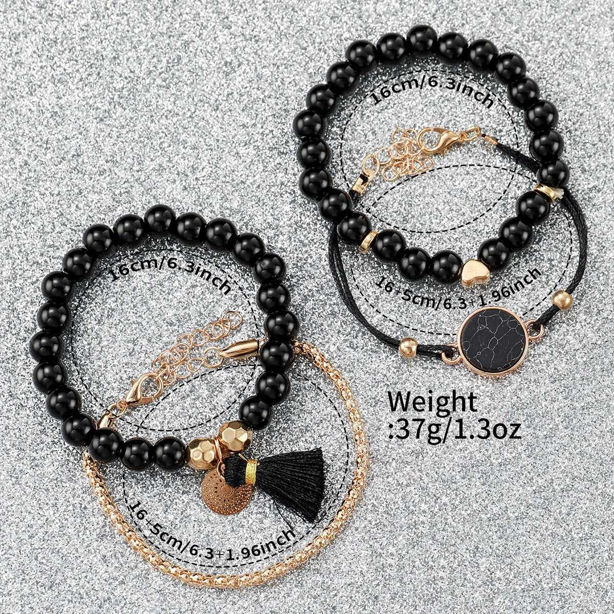 5pcs/set Women Silicone Band Quartz Watch and Beads Tassels Bracelet Set W250724