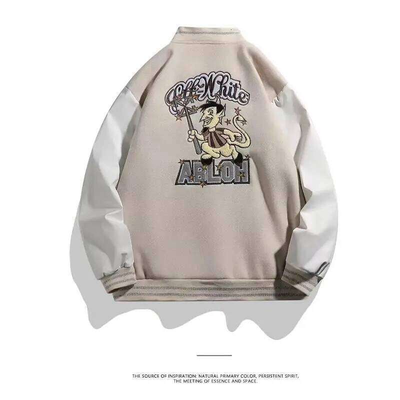 Women's Wear Extra Large 300 Pou Patchwork Baseball Men's Autumn Winter American Retro Embroidery Pilot Jaet Loose Fit Youth F...