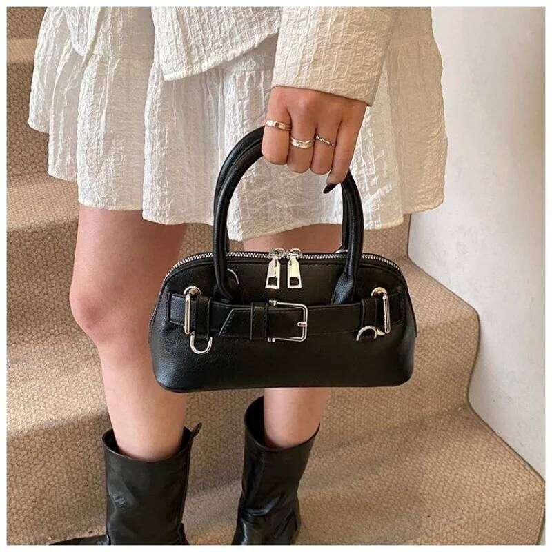 Brand Women's Genuine Leather New Belt Buckle Half Moon High Quality Casual Crossbody Bag Handbag