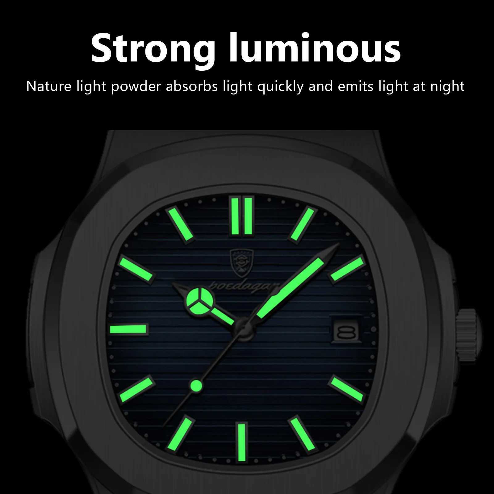 POEDAGAR Luxury Brand Square Watches For Man Waterproof Luminous Date Quartz Mens Watches High Quality Leather Sports Men Watch W250724