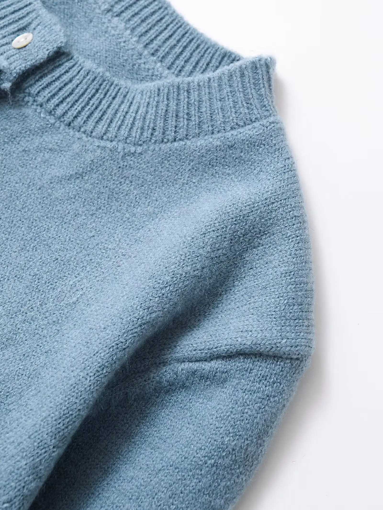 2025 Womens Long-Sleeved Knit Cardigan Round Neck Ruffled Trim Button Front Design Soft Comfortable Fabric X250724