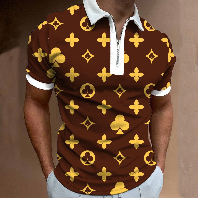 Spring and summer new men's lapel shirt 3D digital printing fashionable casual zipper short sleeved polo shirt with multiple colors