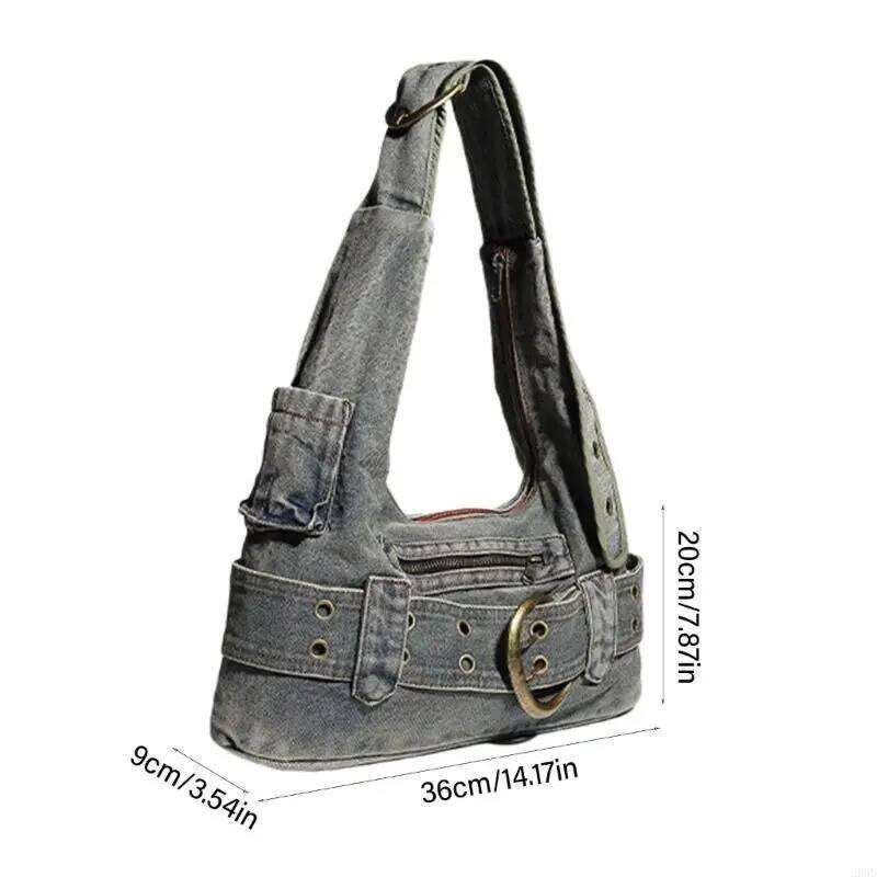 28GD Vintage Punk Denims Handbag with Adjustable Strap for Women Jeans Shoulder Bag