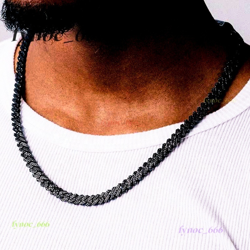 Hip Hop Fine Jewelry Passd Diamond Tester 925 Sterling Silver Iced Out 8MM VVS Black Moissanite Prong Cuban Link Chain for Men