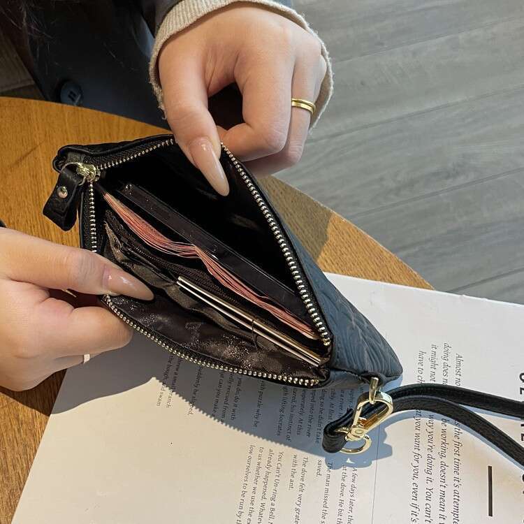 Top Layer Cowhide Long Printed Wristlet Bag Fashionable Mom Clutch Classic Trendy Versatile Wallet