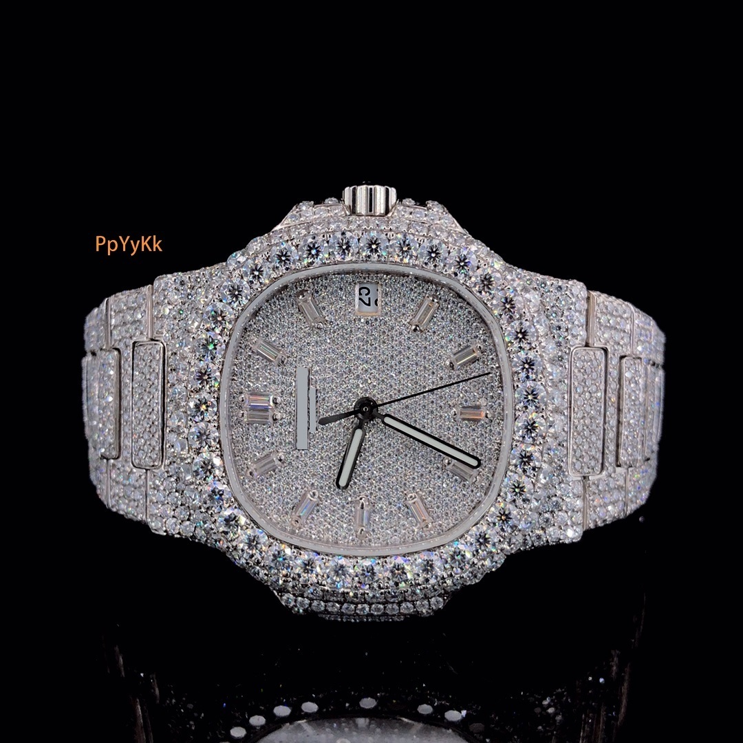 High Quality VVS Moissanite Diamond Wrist Watch for Men Hot Selling Stainless Steel Band Quartz Movement Iced out Hip Hop Style