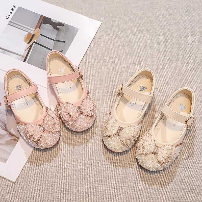 Girls Leather Shoes Bow Shiny Rhinestone Pearl Princess Shoes Spring Autumn Fashion Sequin Childrens Flat Single Shoes H538 XJ250724