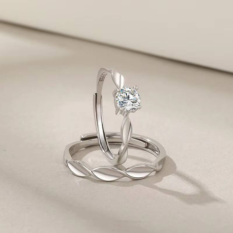 925 Sterling Silver Adjustable Couple Rings Moissanite Promise Knot Mobius Design Wedding Jewelry Gift for Lovers