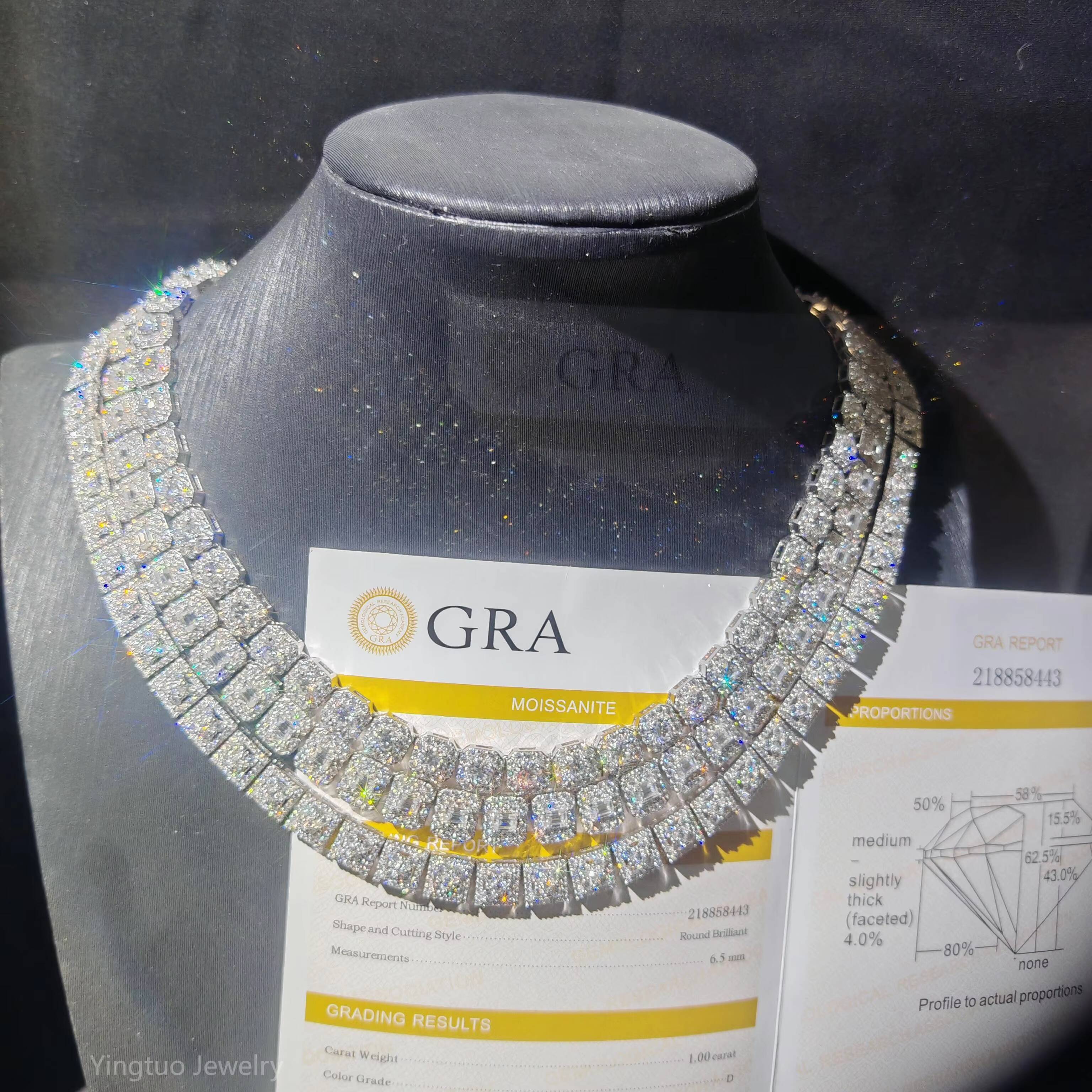 Yingtuo Jewelry Hip Hop Iced Out Fine Jewelry S925 Silver Vvs Moissanite Tennis Chain Necklace Bracelet