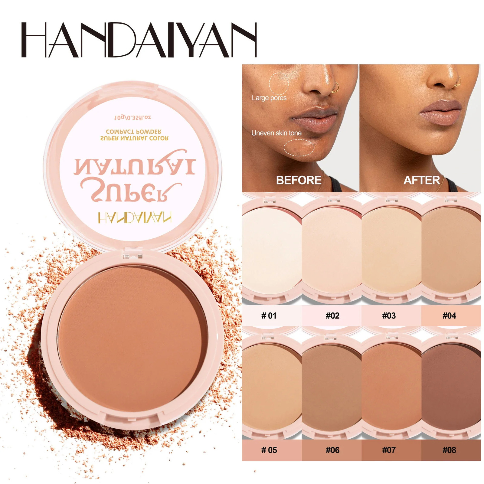 8 Color Matte Face Pressed Powder 24 Hours Oil Control Natural Setting Powder Foundation Full Coverage Waterproof Lasting Makeup 250716