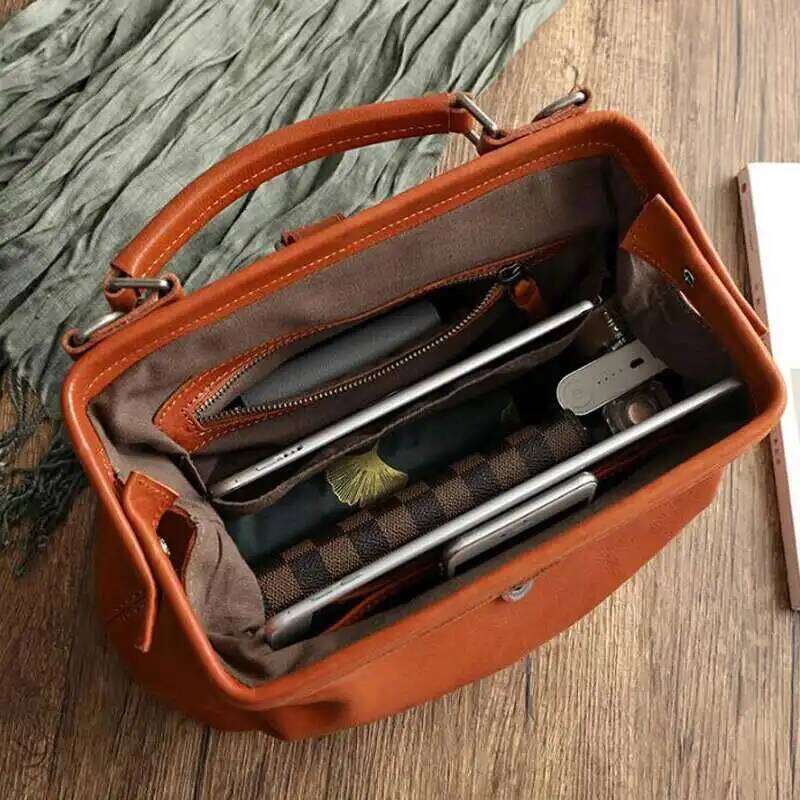 Original Soft Buffalo Leather Doctor Women's Vintage Shoulder Bag Crossbody Purse Spacious Cowhide Ladies Handbag