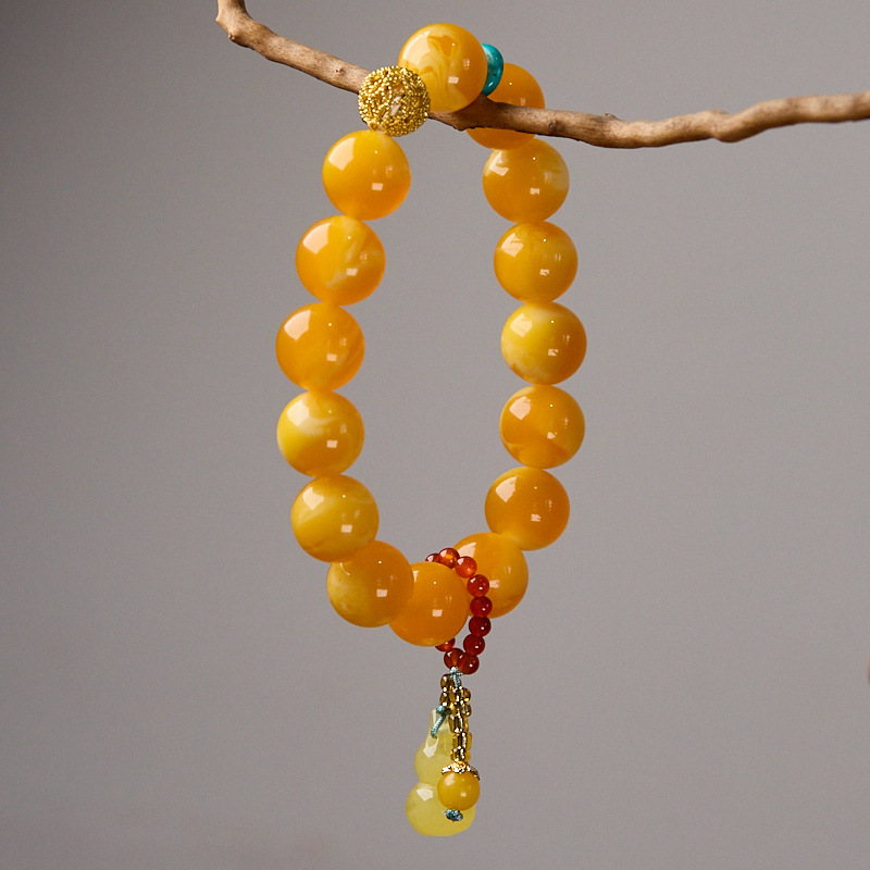 New Chinese Style Chinese themed Beeswax Bracelet Retro Unisex Single strand Handicraft with Chicken Fat Yellow Beeswax Gourd