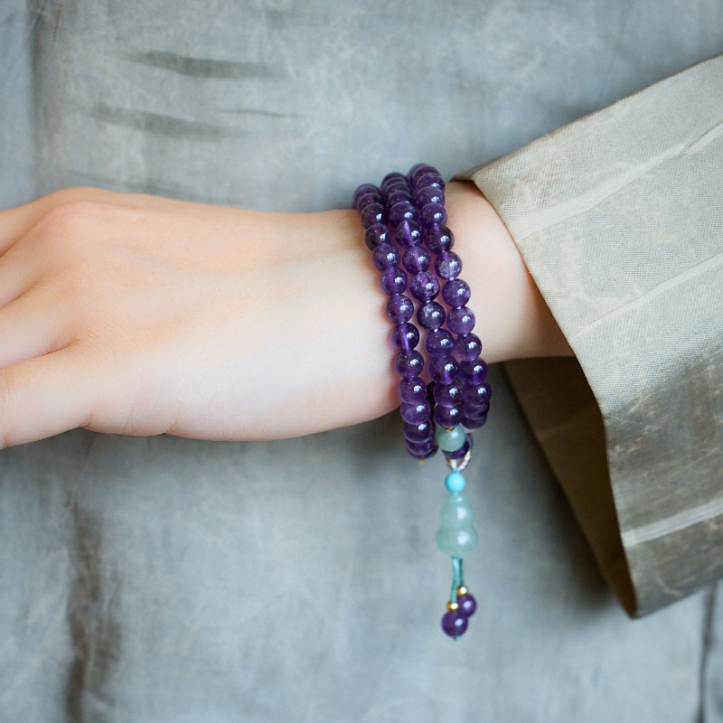New Chinese Style Amethyst Bracelet with Coin Pendant Gourd Elegant Versatile Ideal as a Gift