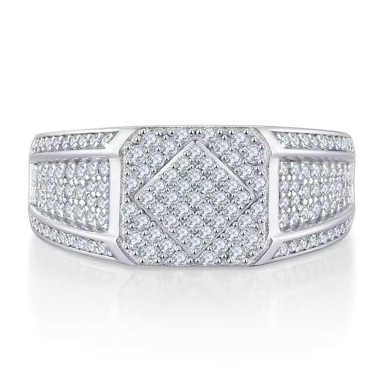 Luxury 925 Sterling Silver Hip Hop Exquisite Moissanite Diamond Ring Iced White D VVS1 Brilliant Cut for Men