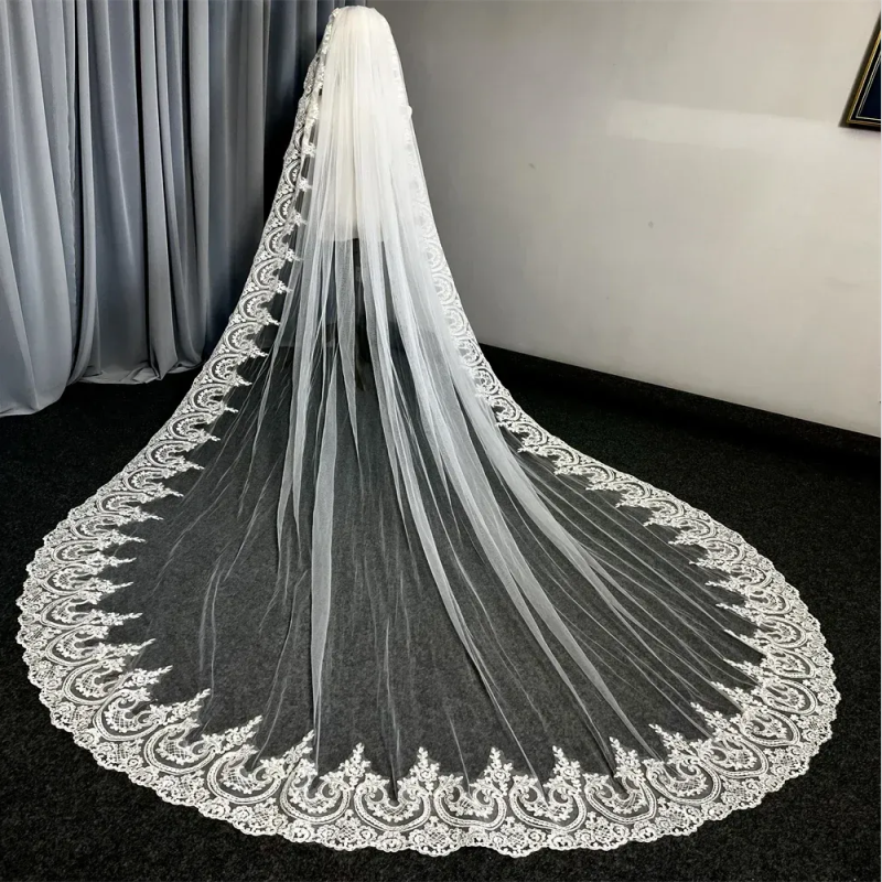 NEW Glitter Sequins Lace Wedding Veil 3 Meters Long White Ivory Bridal Headpiece Elegant Bride Accessory with Comb For Marriage Bride Women's Acc