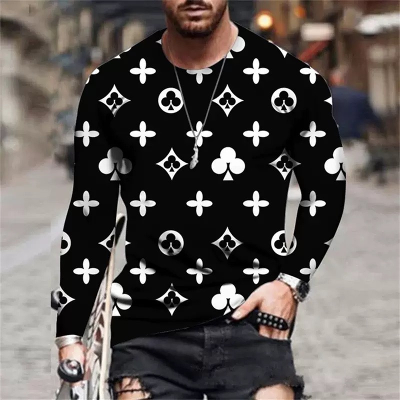 Trendy Mens Big Tall Long Sleeve Crew Neck T Shirt with Fashionable Printed Design for Urban Stylish Look