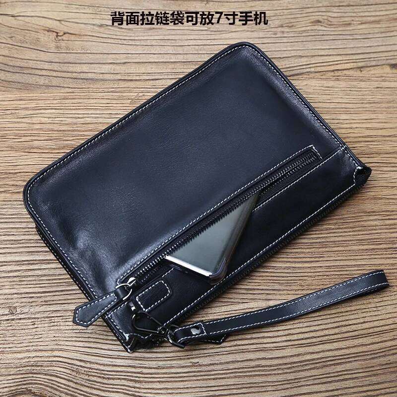 NZPJ Genuine Leather Men's Clutch Natural Cowhide Wallet Large Capacity Mobile Phone Bag Casual Businesse Envelope For