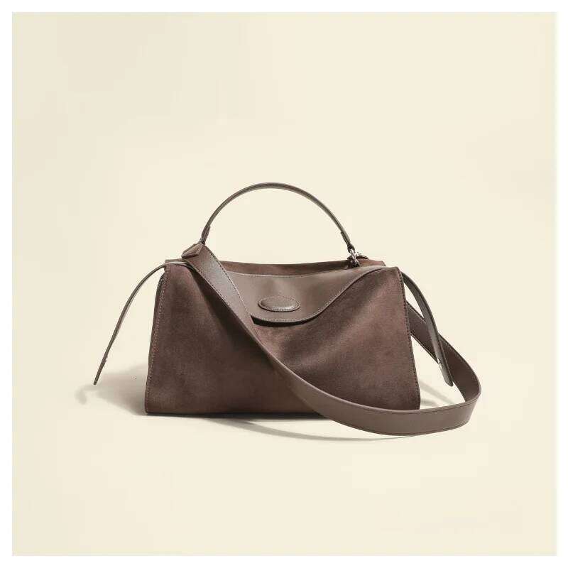 New Collection Coffee Color Pillow Tote 2 Sizes Matte Suede Cow Leather Women Shoulder Bag Daily-Use Winter Handbag
