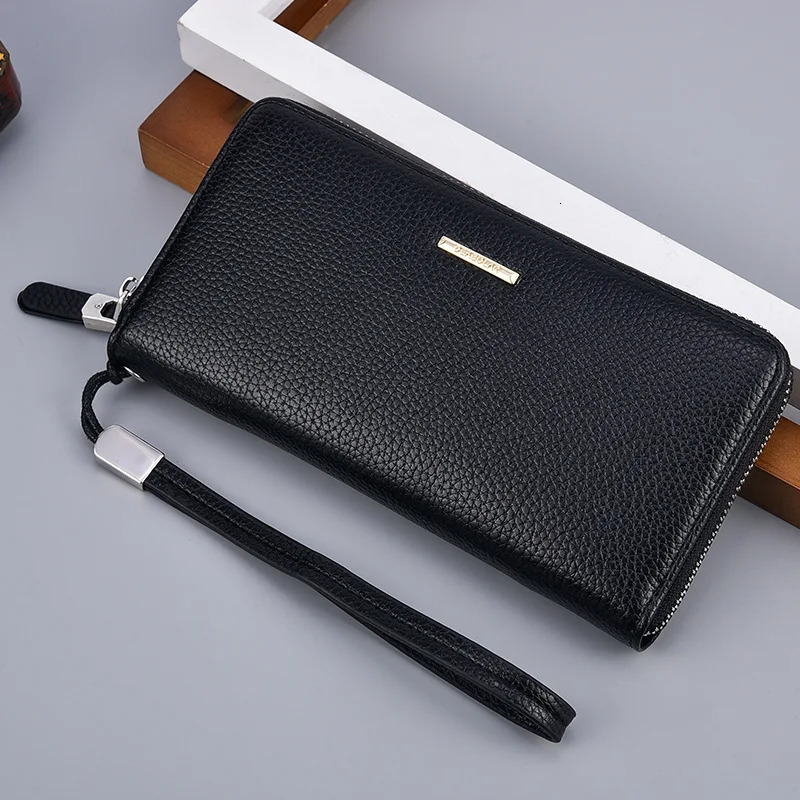 Fashion Mens Long Mobile Phone Bag Business Leather Multi Function High Capacity Zipper Wallet with Hand Belt 250723