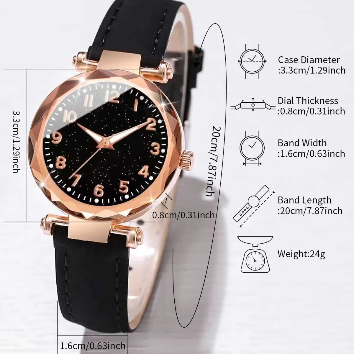 6PCs/Set Womens Watch Fashion Digital Leather Quartz Watch with Unique Flower Jewelry Set W250724