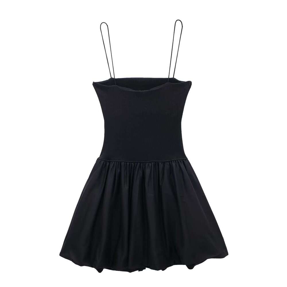 TRAFZA Women's Puffy Poplin Ribbed Dress Sexy B5