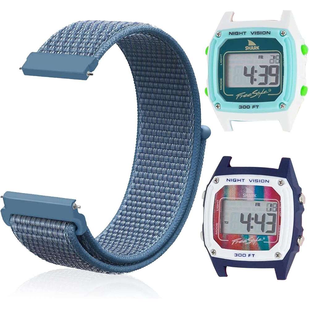 Snyeest Replacement Nylon Band Compatible with Freestyle Adjustable Quick-drying Strap for Shark Classic Leash & Clip Watch, Cape Blue, S/M