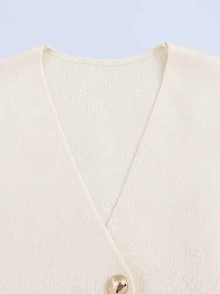 2024 Autumn Knitted Women Cardigan Jacket Short Sleeves Single Breasted V Neck Sweater Y2K Crop Top Coat X250724