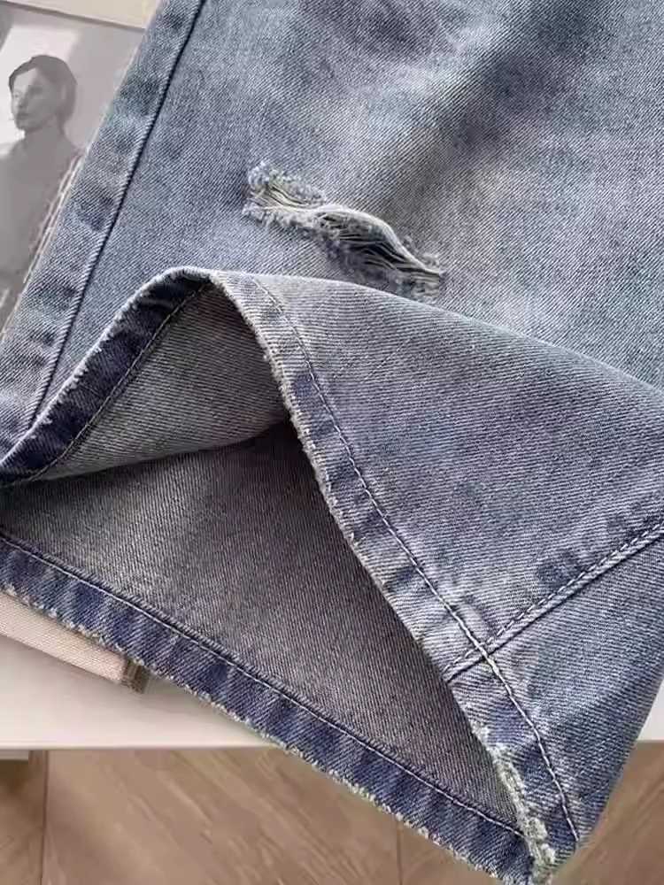 S-4XL Holes Women Short Denim Pants 2025 New High Waist Summer Wide Leg Pants Zipper Fly Casual Female Jeans Shorts Z250724