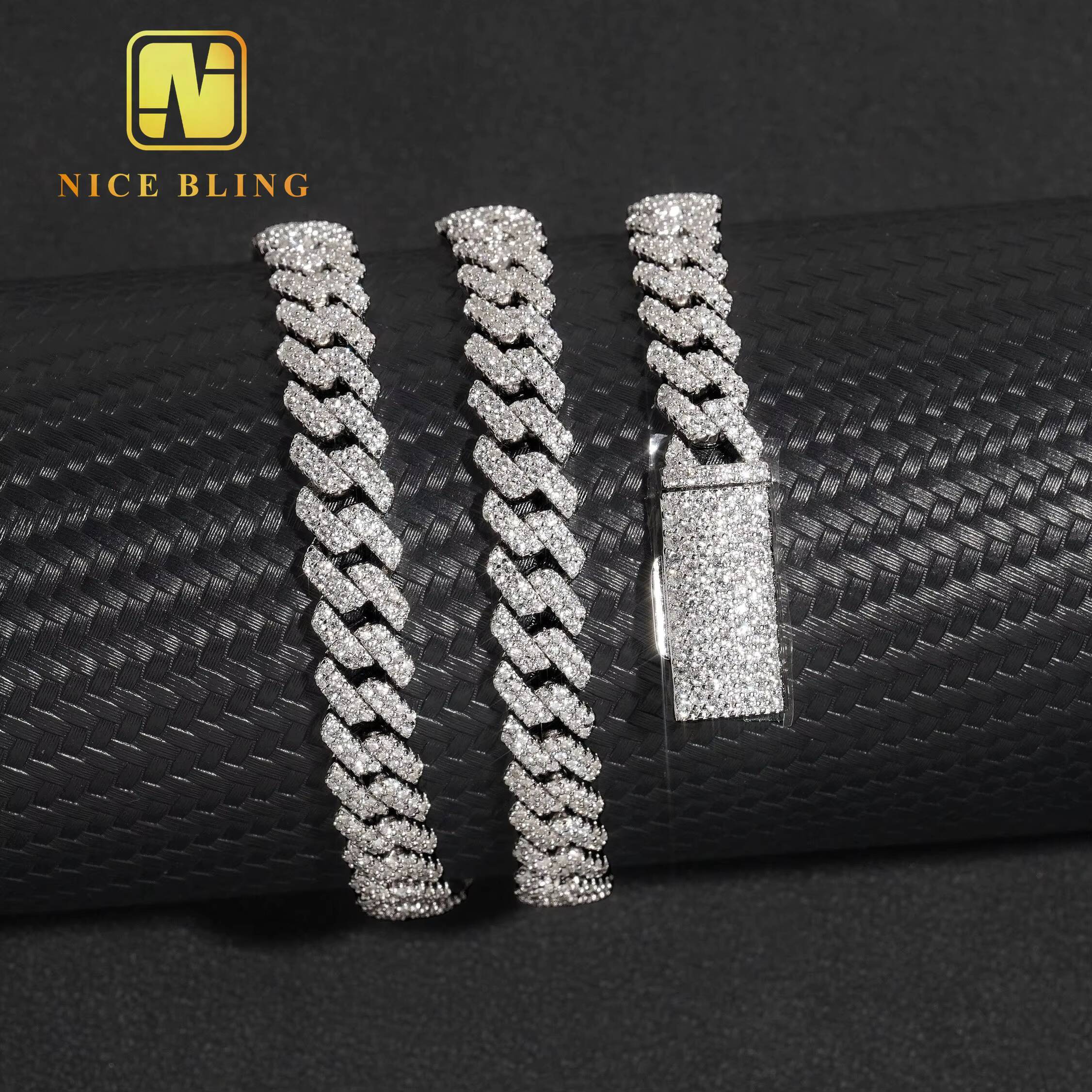 Stocks Hot Selling 8MM 925 Sterling Silver Gold Plated New Arrivals Hip Hop VVS D Color Moissanite Cuban Link Chain
