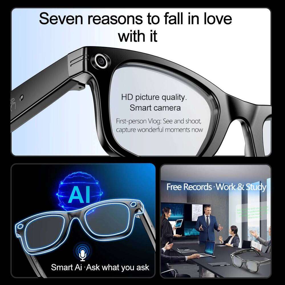 Meta Glasses New Fashion Smart Glasses Camera AI Dialogue Interaction Music Earphones BT Call HD Video/Photo Record Outdoor Sports Sunglasses