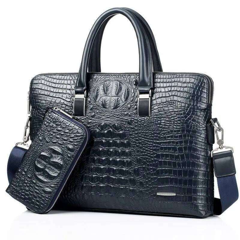 Bags New Alligator Leather Business Men's Male Briefcase Shoulder Men Messenger Laptop Computer Bag 2 Pcs