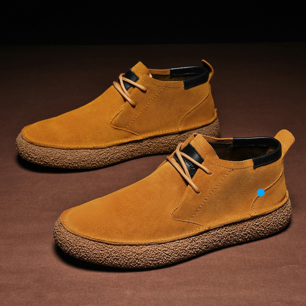 Nubuck Leather Suede Mid-Top Sneakers Martin Boots Men's Casual Thick-Soled Trendy Shoes