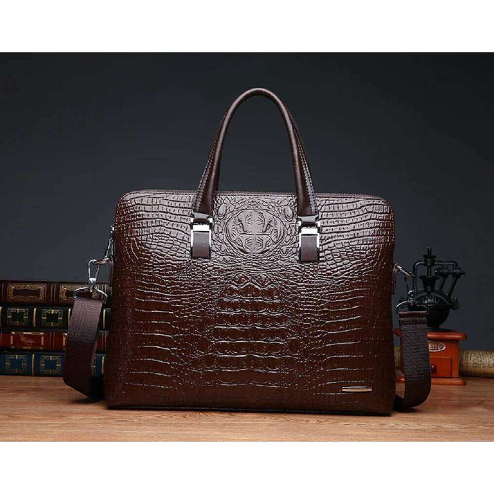 2025 New Men's High Quality Leather Business Briefcase Fashion Crocodile Pattern Handbag Shoulder Bags Crossbody Laptop Bag