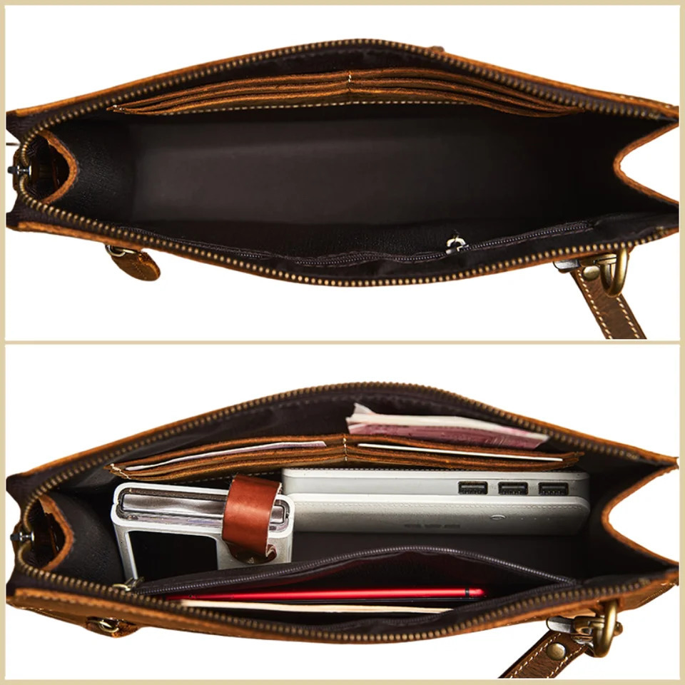 NUPUGOO Mens Clutch Genuine Leather Envelope Bag Cell Phone Large Capacity Casual Large Capacity Clutch Bag Cowhide 250723