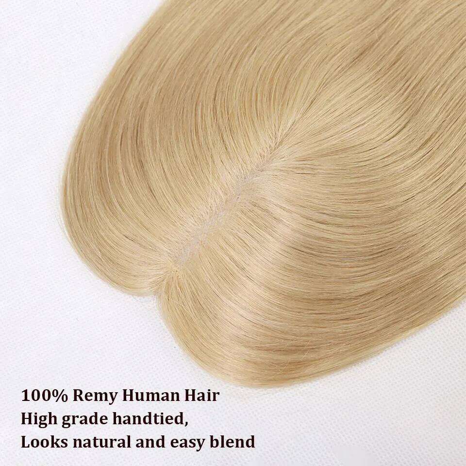 16" Blonde Human Toppers Women Breathable Lace With PU Pieces For Hair Loss Straight Clip In Extensions Toupee