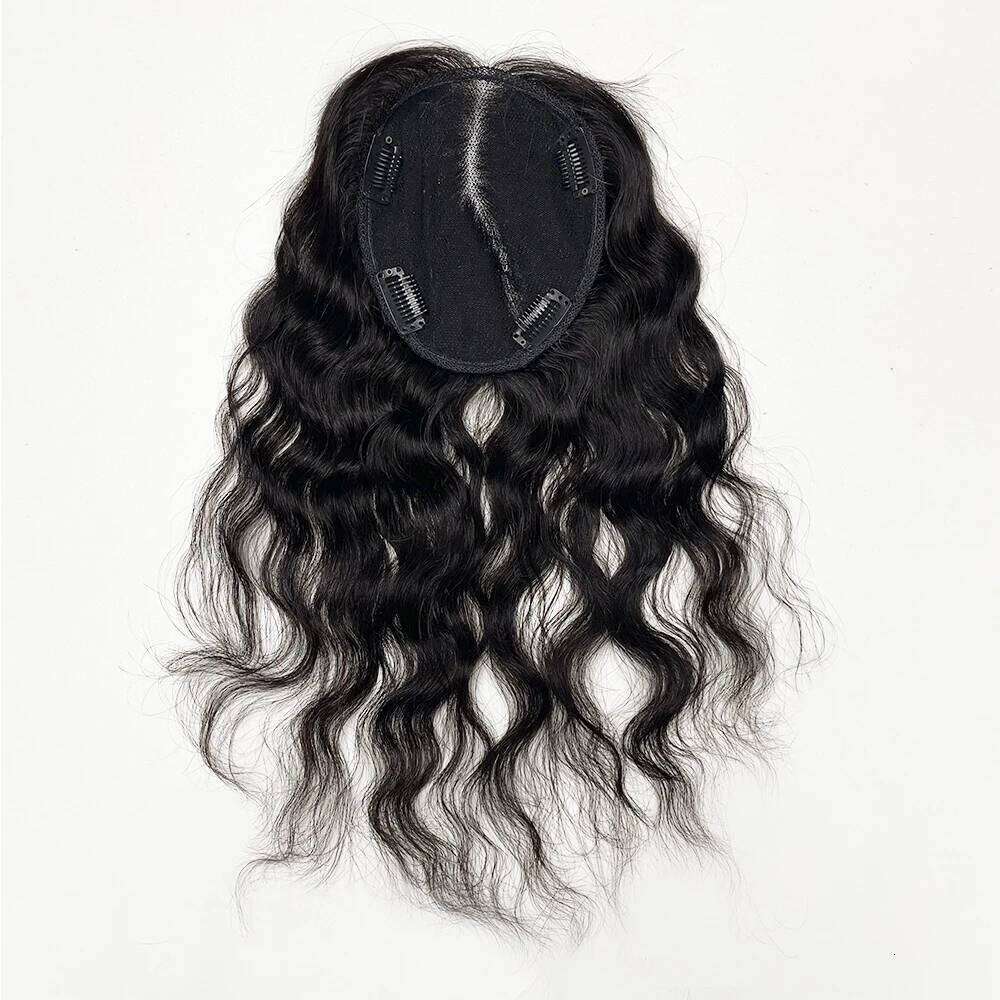 Women Wavy Virgin Human 13x15cm Swiss Lace Base Topper Natural Black Color Hair Pieces with Clips