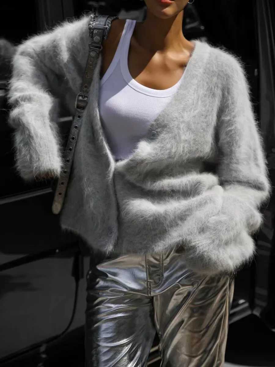 Womens Cardigans Korean Fashion V-neck Sweater Coat Long Sleeve Oversized Sweater Female Buttons Solid Knitted Jacket Women X250724