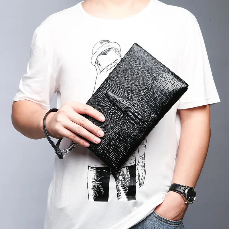 Men Clutch Bag Fashion Long Wallet Men Leather Double Zipper Business Purse Black Brown Casual Male Handy Money Bag 250723