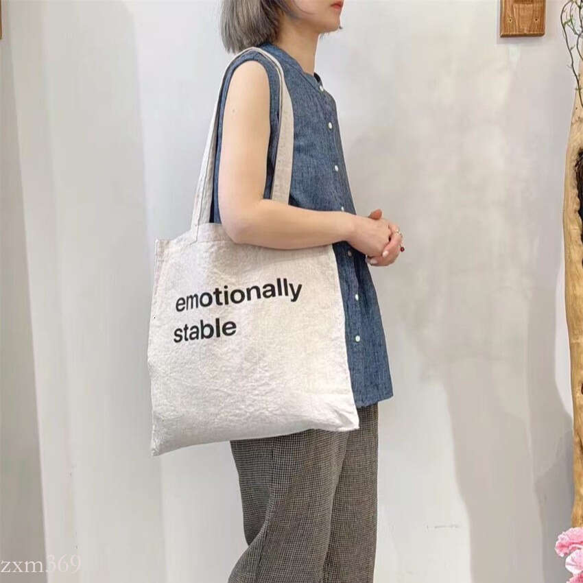 2025 New Casual Versatile English Letter Print Pure Linen Artistic Style Small Backpack Simple Canvas Bag