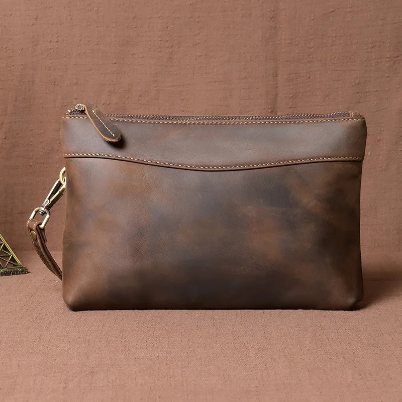 Vintage Crazy Horse Leather Mens Clutch with Large Capacity 250723
