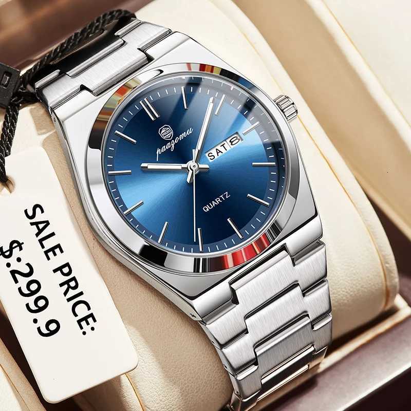 Pengagar Luxury Quartz Man Wristwatch Sport Men Watches Waterproof Luminous Date Week Stainless Steel Mens Watch Male Reloj+box W250724