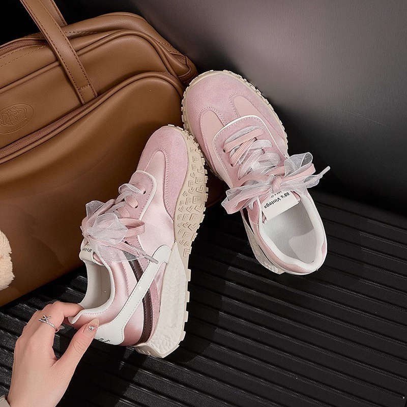 Dexun Women's 2025 Spring New 4cm Thick Sole Versatile Color Block Silk Height Increasing Dad Shoes Agan Ins Sneakers ddmythur