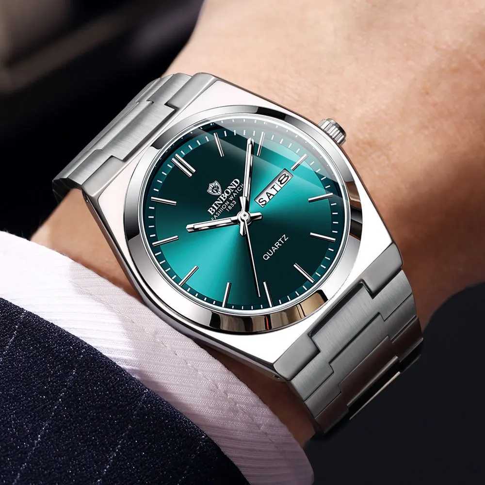uthai men watch light luxury brand stainless steel double calendar waterproof male business leisure fashion quartz clock watches W250724