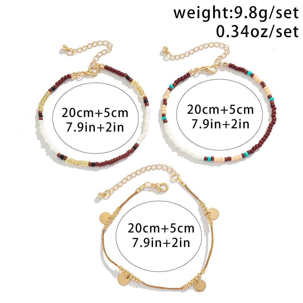 3Pcs/Set Bohemian Rice Beads Anklets for Women Vintage Trend Round Sequin Feet Chain Summer Beach Barefoot Jewelry Accessories S250723