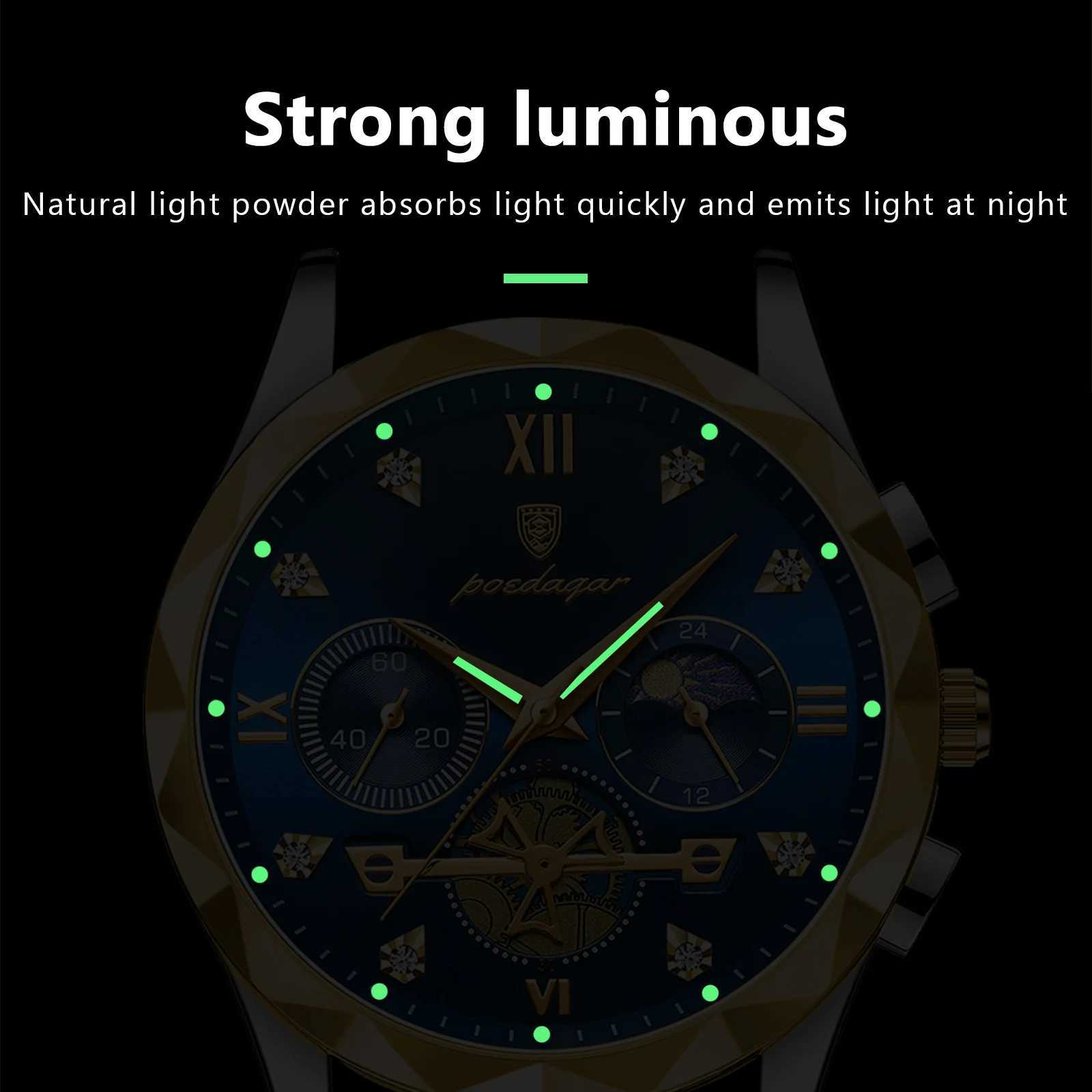 POEDAGAR Luxury Man Wristwatch Chronograph Waterproof Luminous Men Watch Stainless Steel High Quality Sport Mens Quartz Watches W250724