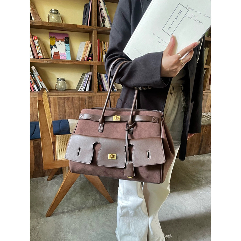 New Underarm Motorcycle Cowhide Large Capacity Commuter Handbag Shopping With Lock Tote Wing Genuine Leather Women's Bag